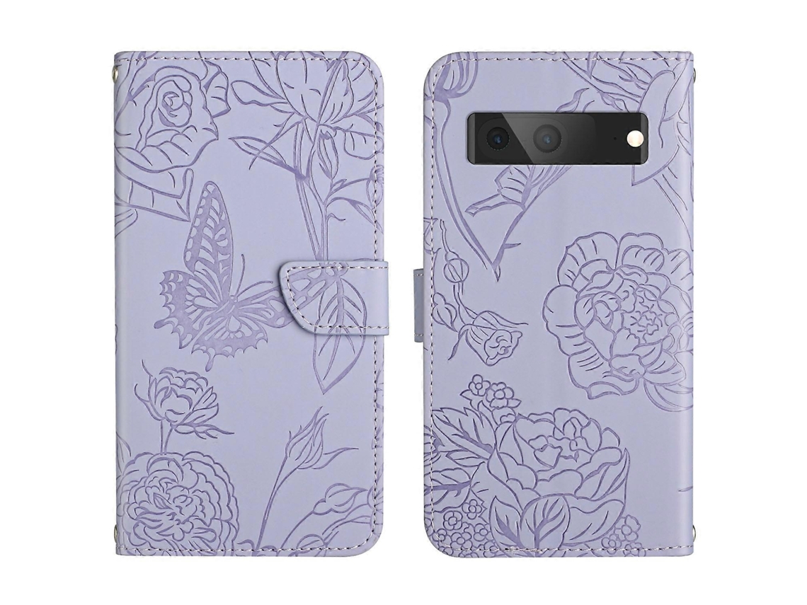 Capa De Couro Com Relevo E Textura De Borboleta E Peônia Para Google Pixel 7 5g