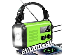 Wxsp 1 Unidade Rádio De Emergência 20000mah Lanterna Manivela Recarregável Rádio Solar Verde Alarme Sos Telefone Brilvibera