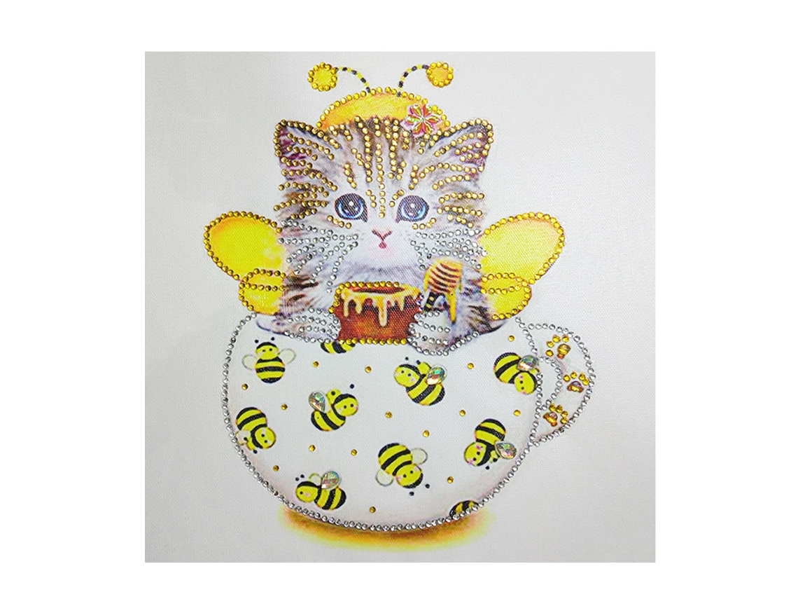 Desenho de Strass com Padrão de Gato Infantil À Mão 3d
