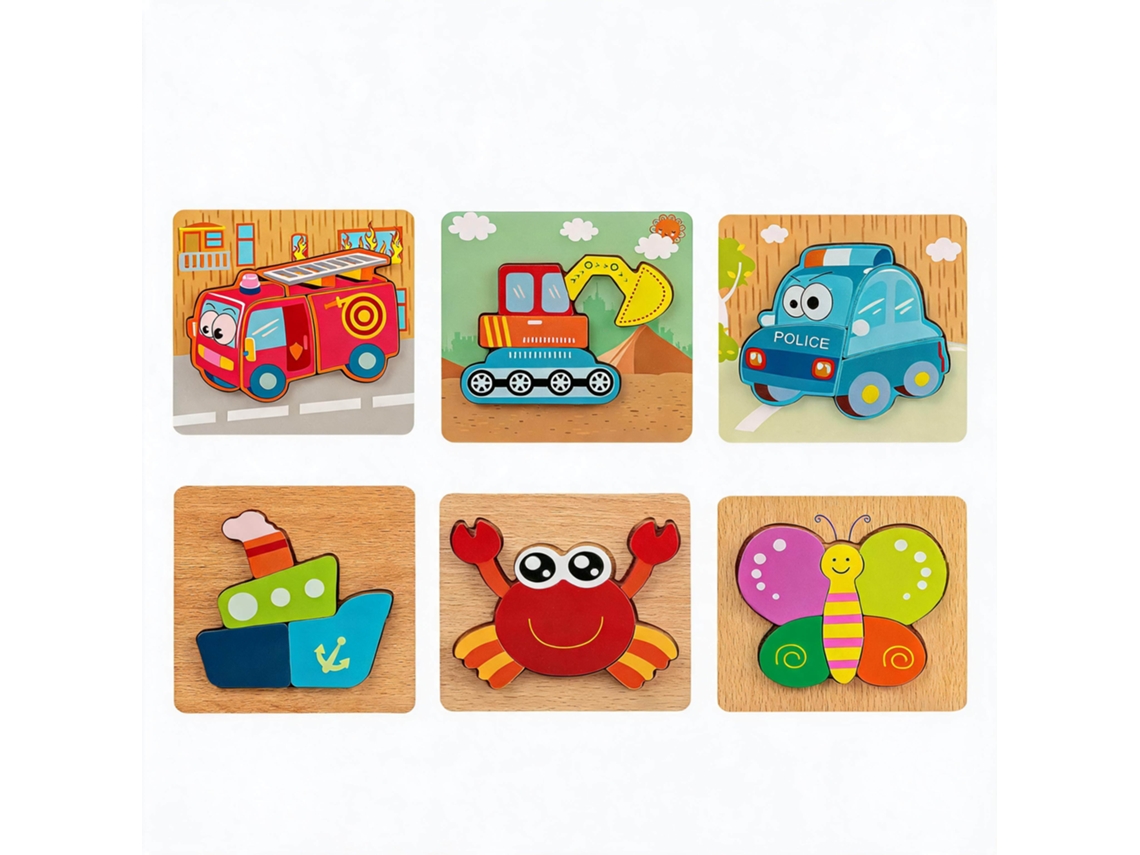 Conjunto de Quebra cabeças Madeira Pacote com 6 Brinquedos Montessori em Habilidade Motora Fina Jogo Presente Educacional Pré HENTEN HOME