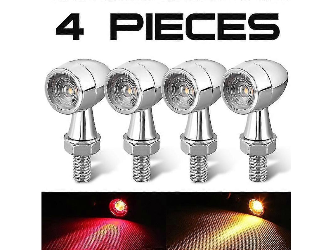 Rebe luzes de sinalização led para motocicleta cromadas 12v drl freio piscante indicador para honda suzuki kawasaki 4 peças vermelho amarelo
