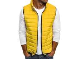 Colete De Inverno E Outono Para Homem Com Zíper Moda Cor Unica Jaqueta Sem Mangas Amarelo