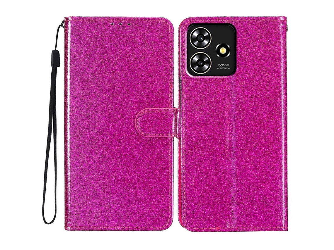 Capa De Celular De Couro Com Glitter Em Pó