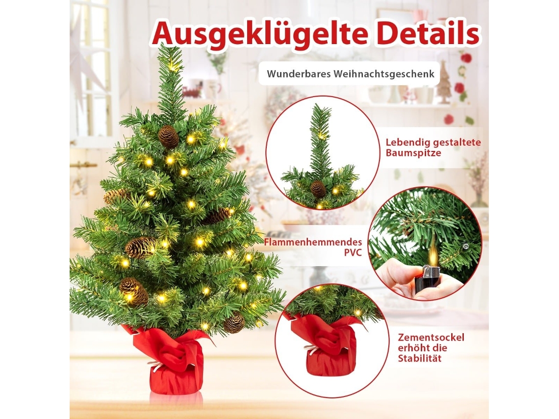 Mini Árvore De Natal Led 64 Cm Com 50 Luzes E Pinhas