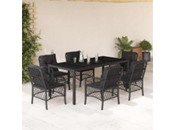 Vidaxl 7 Pcs Conjunto de Jantar P/ Jardim C/ Almofadões Vime Pe Preto