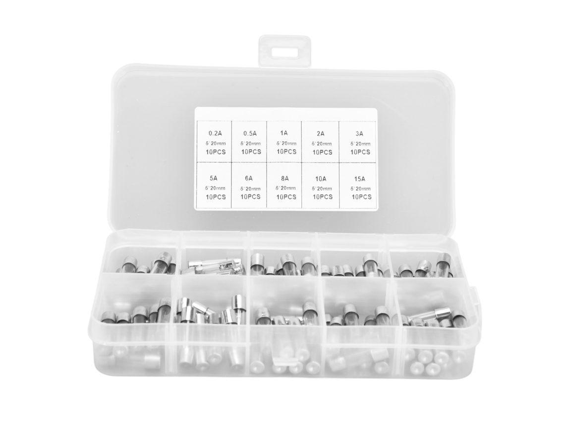 Kit de 100 Fusíveis de Vidro Blow Fast de 0,2a a 20a para Proteção