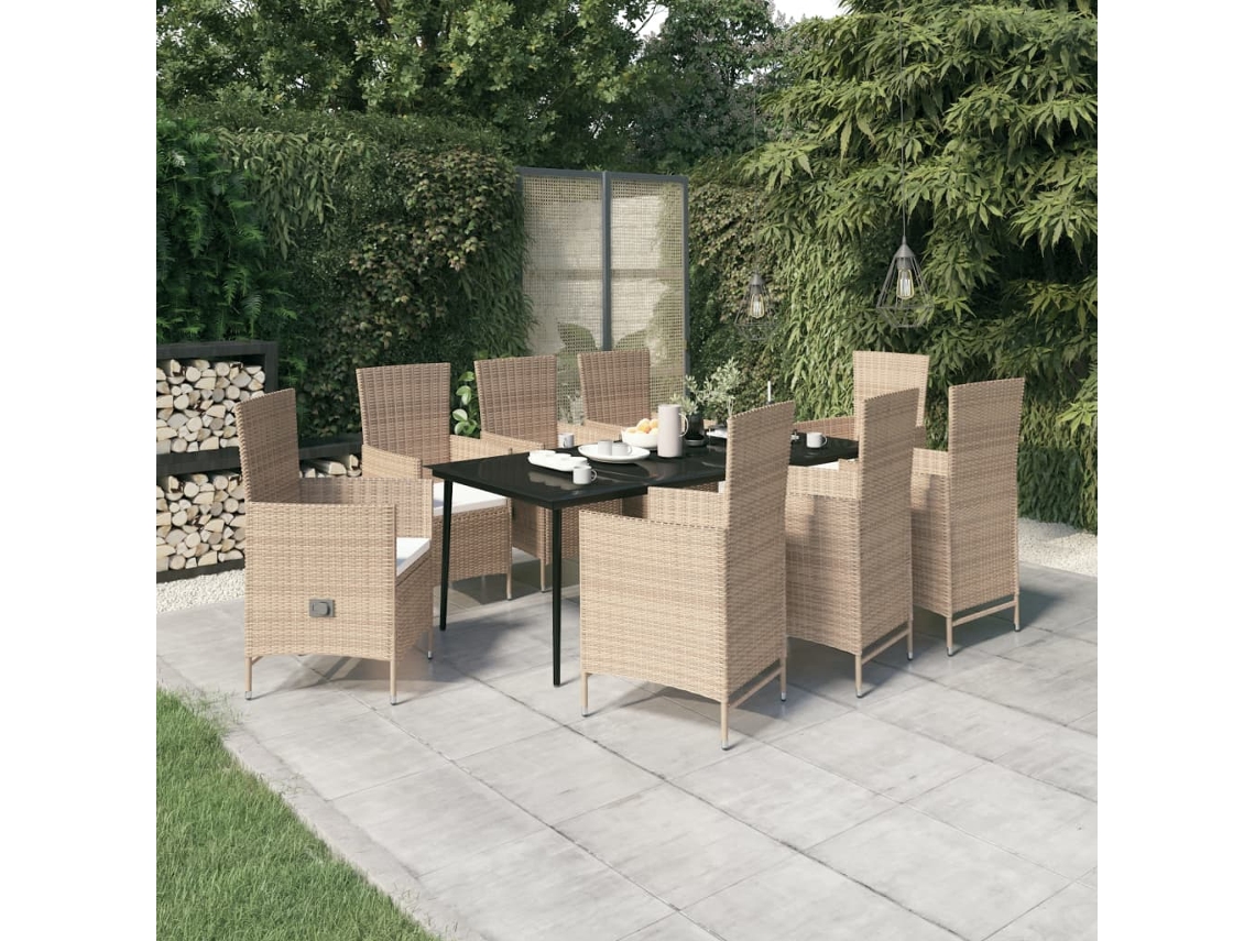 Vidaxl 9 Pcs Conjunto De Jantar Para Jardim Com Almofadões Bege