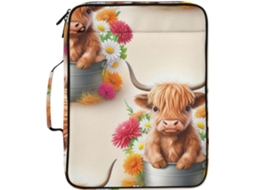 Lindo Highland Pasta Expansível De 3 Argolas Com Estampa Vaca E 7 Bolsos Sanfonados Escola, Escritório E Viagens