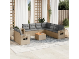 Vidaxl 10 Pcs Conjunto De Sofás P/ Jardim Com Almofadões Vime Pe Bege