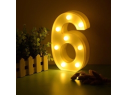 Números iluminados por LED Rebe, 22 cm, brancos, de 0 a 9, para casamentos, festas de aniversário, funcionam a bateria. Número 6.