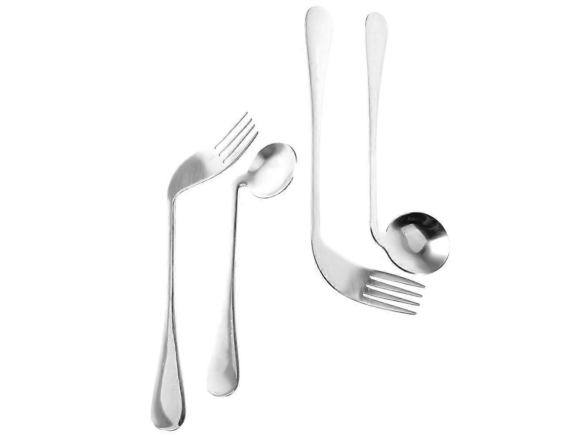 Conjunto De Utensílios De Aço Inoxidável Com 2 Colheres De Sopa E 2 Garfos Design Ergonómico Prateado 20 X 7 5 Cm E 17 X 3 8 Cm