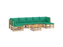 Maison Exclusive - 8 Pcs Conjunto Lounge De Jardim Bambu C/ Almofadões Verdes