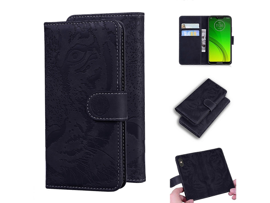 Capa De Couro Com Aba Horizontal, Padrão Tigre Em Relevo, Suporte, Compartimentos Para Cartões E Carteira Para Motorola Moto G7 Power (versão Europeia