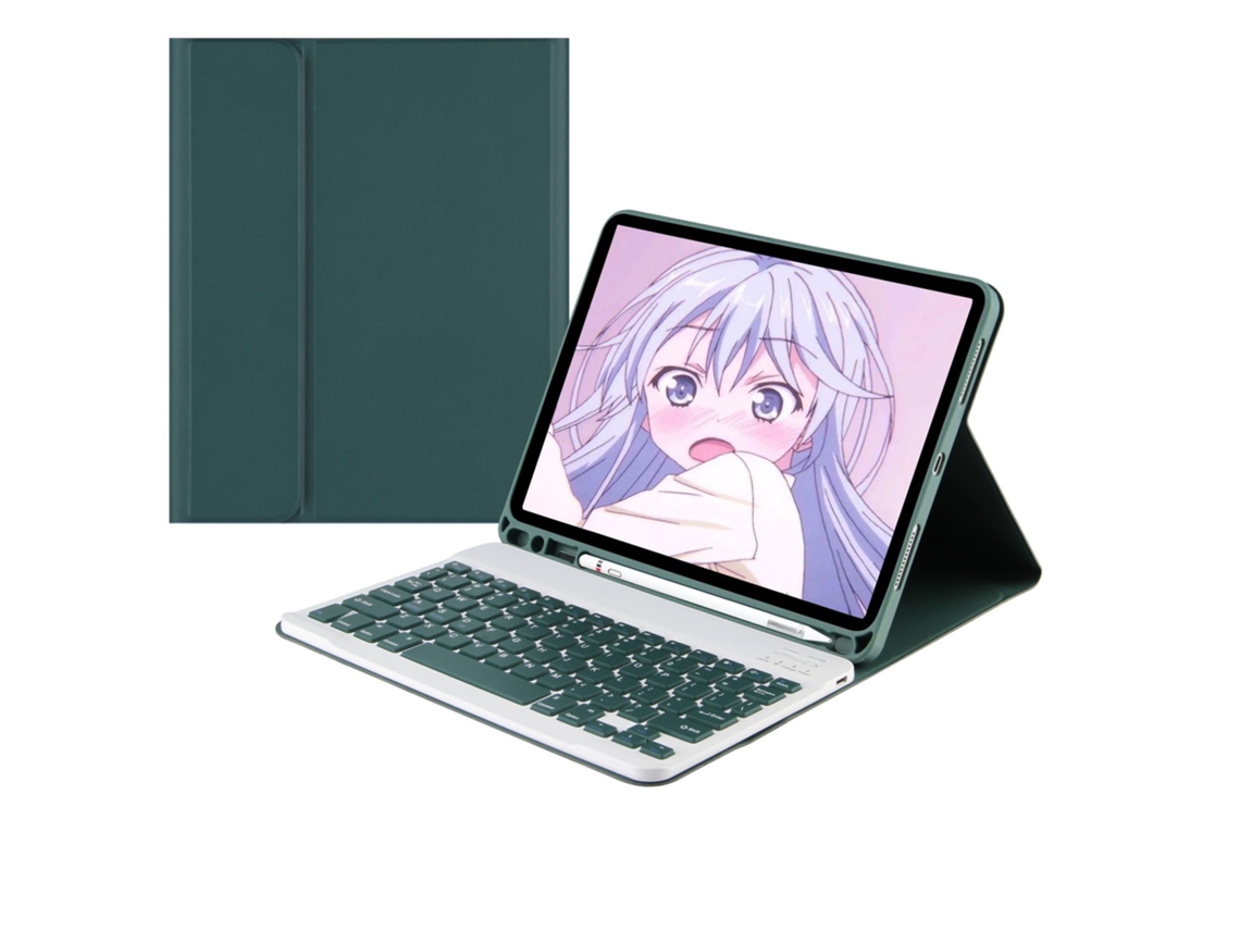 Capa de Teclado Bluetooth para Samsung Tab S7plus 12.4 com Teclado, português, Verde Escuro XIAOMOYU