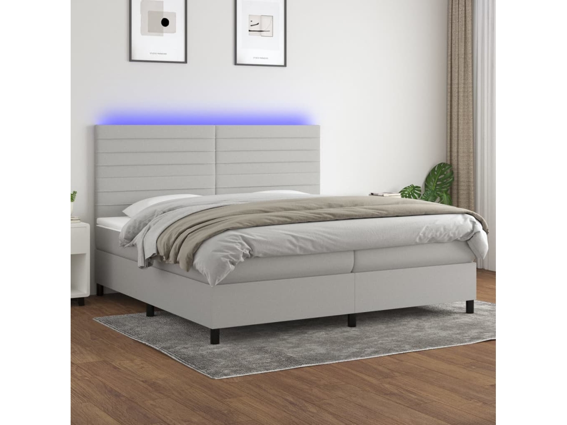 Vidaxl Cama Box Spring C/ Colchão E Led 200x200 Cm Tecido Cinza-claro