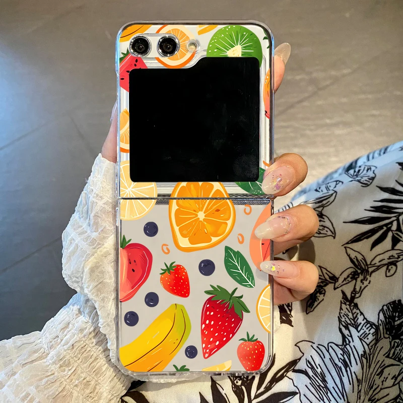 (a372) Capa Dobrável Para Celular Galaxy Zflip7 Fe Com Estampa De Frutas Coloridas, Versão Transparente
