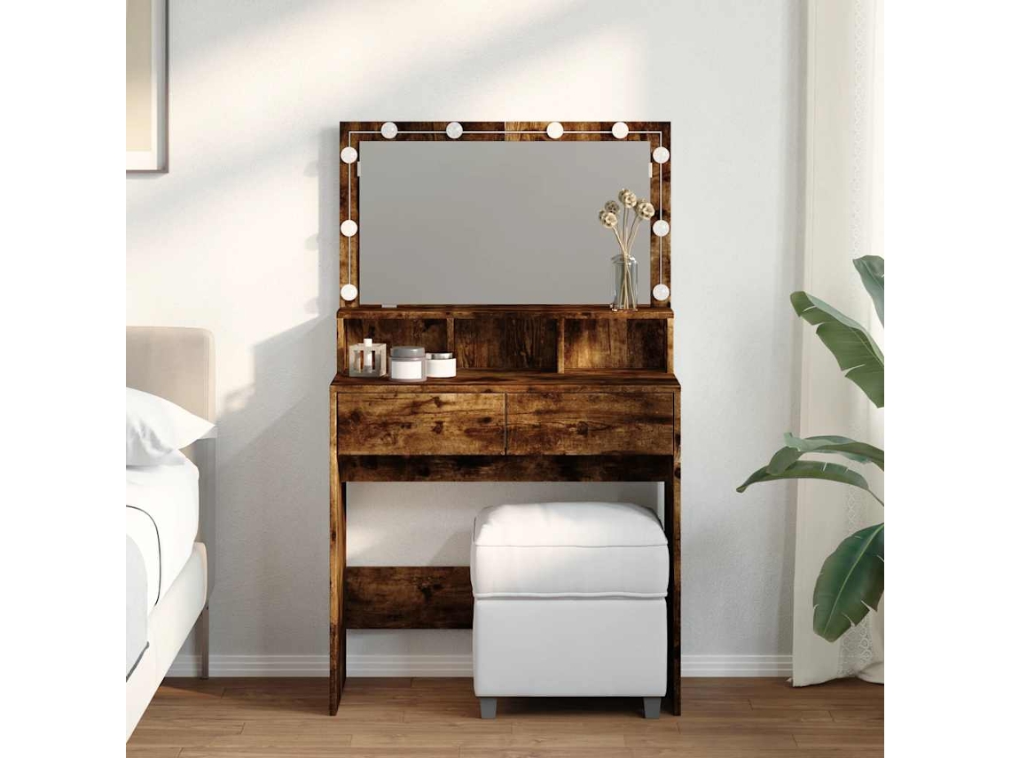 Vidaxl Toucador Com Led 80x41x134,5 Cm Cor Carvalho Fumado