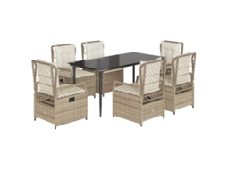 Conjunto de 7 Jantar para Jardim com Almofadões Vime Pe Bege MAISON EXCLUSIVE
