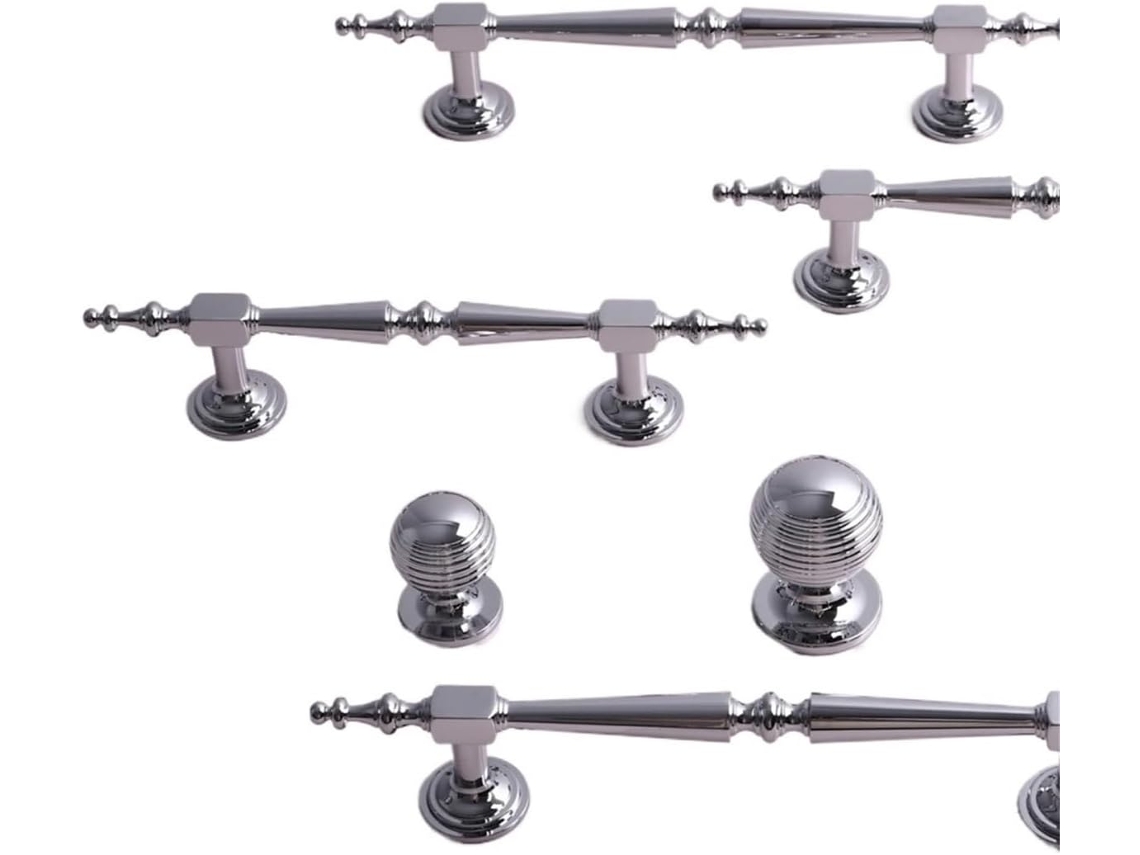 Conjunto De 2 Puxadores Latão Maciço Cromado Prateado Para Armários Cozinha, Guarda Roupas, Cômodas E Gavetas 914 30cb