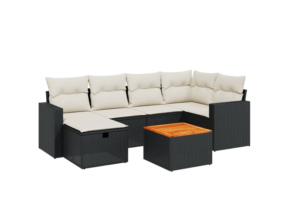 Conjunto de 7 Sofás para Jardim com Almofadões Vime Pe Preto MAISON EXCLUSIVE (7 pcs)