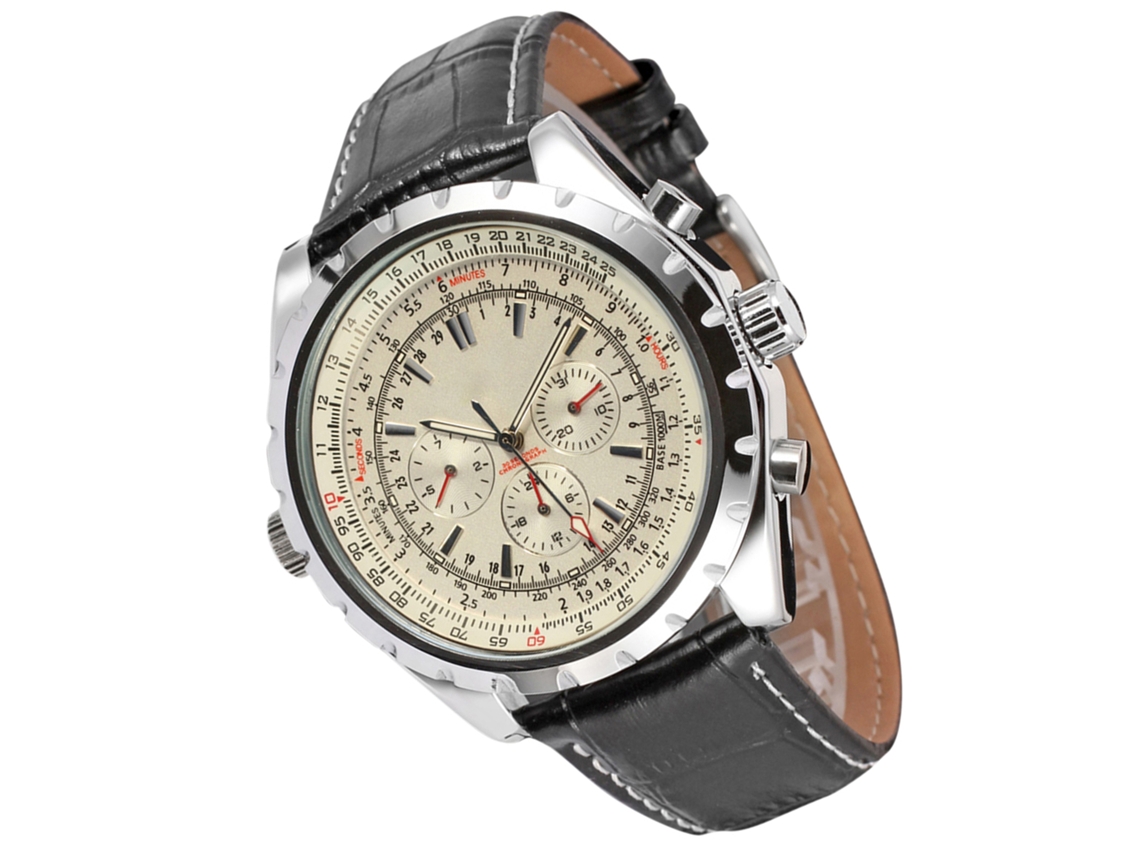 Relógio Automático Mecânico Masculino com Pulseira de Couro e Calendário Jaragar