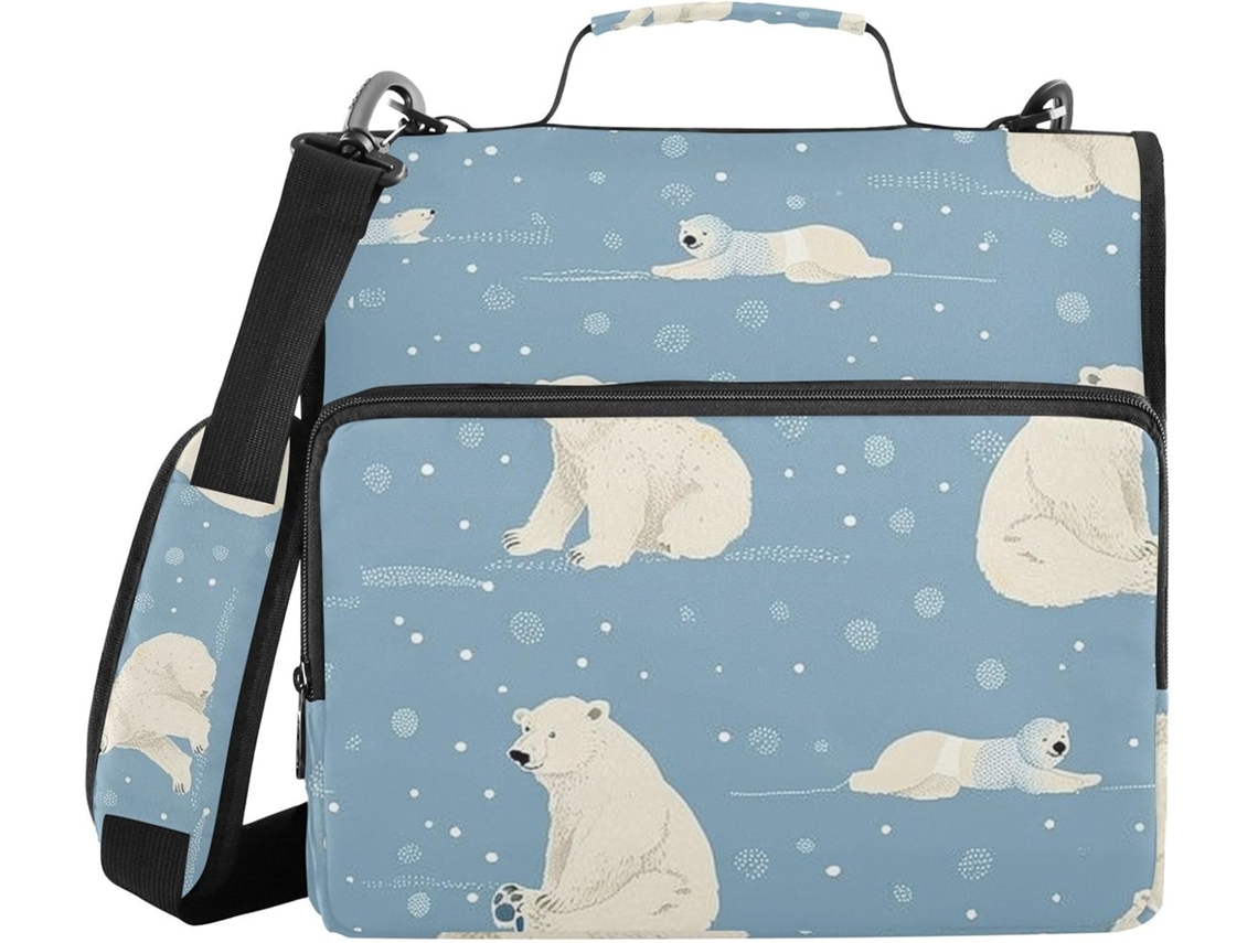 Pasta Polar Bears Com 3 Compartimentos, Zíper De 3, 8cm E Alça, Inclui Bolso Com Zíper, Portfólio Portátil