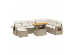 Conjunto de 9 Sofás para Jardim com Almofadões Vime Pe Bege MAISON EXCLUSIVE (90x200 cm)
