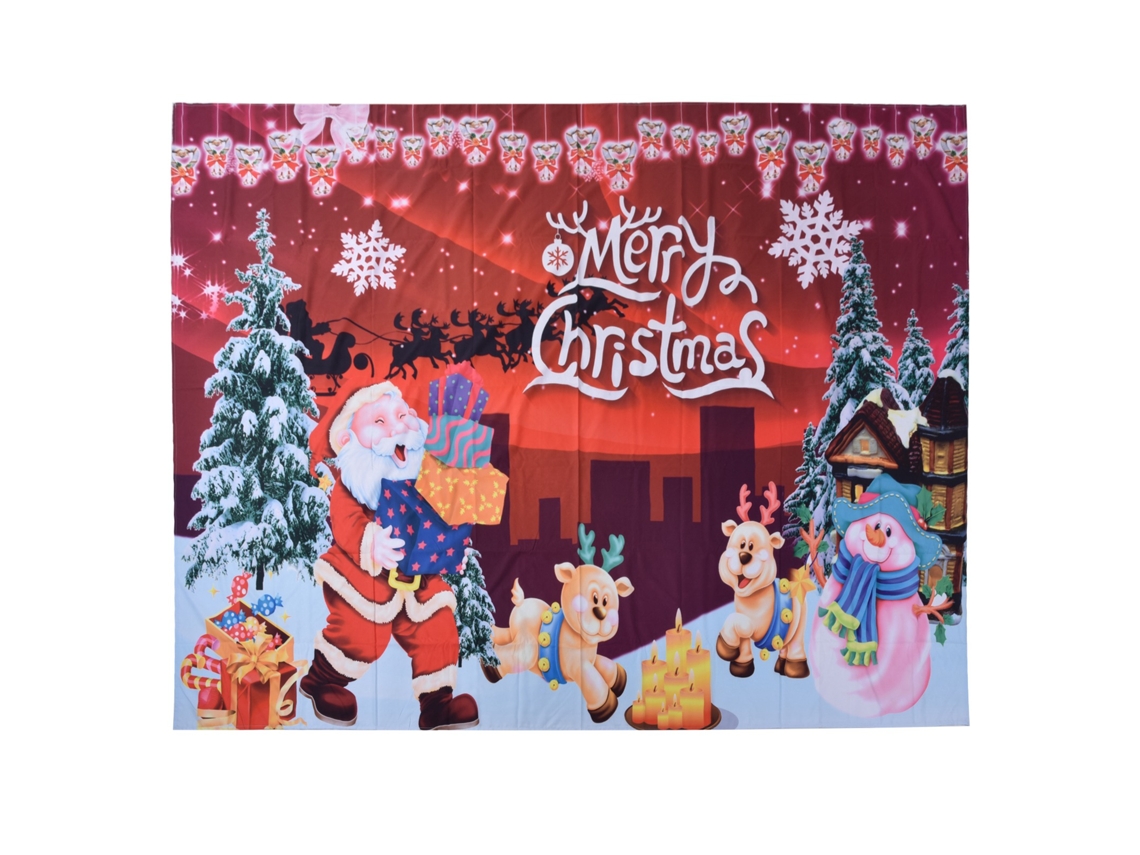Tapeçaria de Fibra de Poliéster com Estampa de Natal, Cervo Feliz, para Parede e Fotografia 230x180cm LAXISCREED