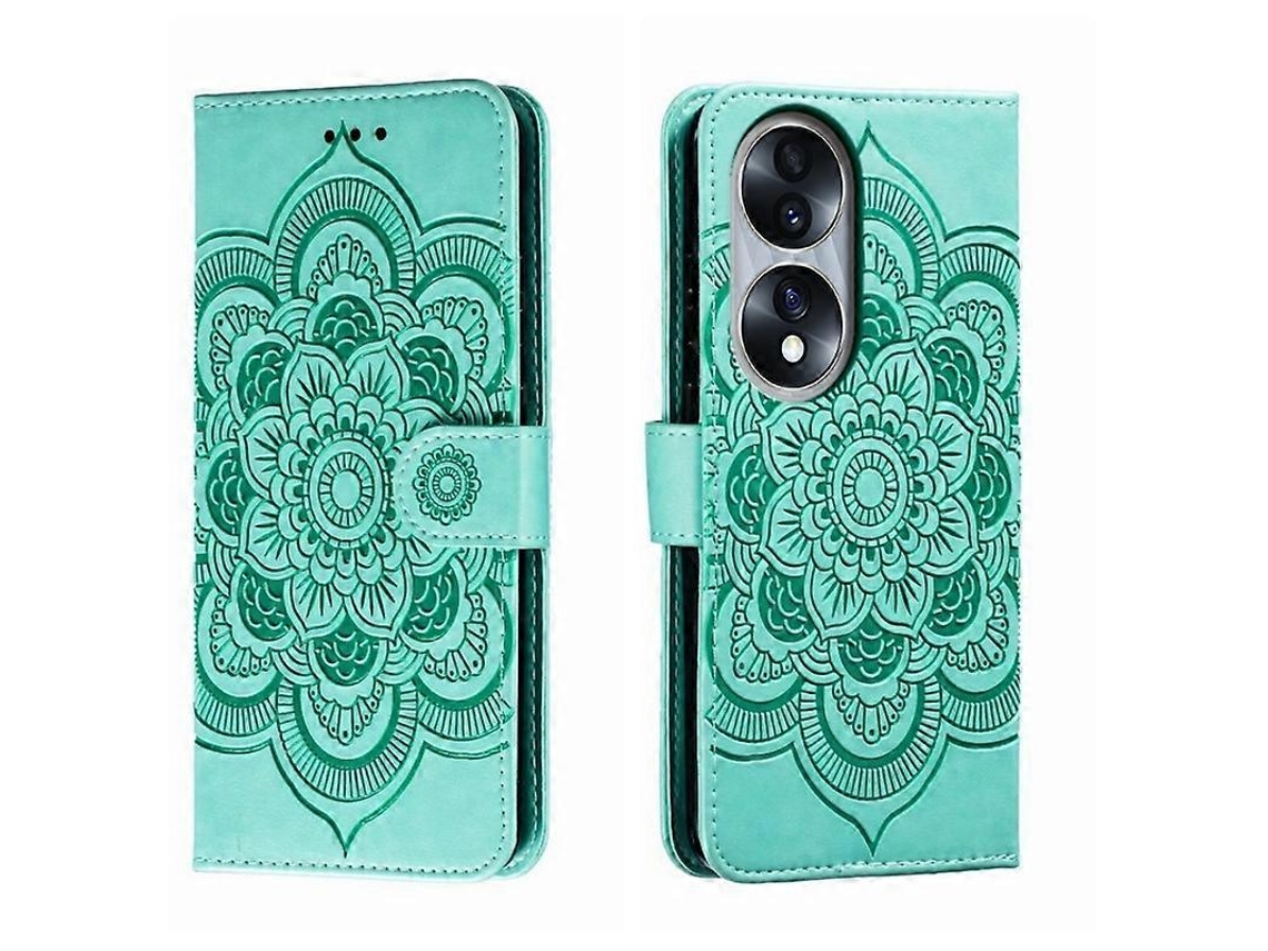 Capa De Couro Para Celular For Honor 70 Com Estampa De Mandala Do Sol Em Relevo