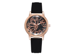 Relógio de Pulso Feminino de Quartzo com Pulseira Pu e Mostrador Redondo em Liga (preto)