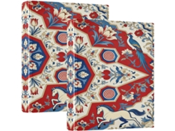 Pasta De Argolas Redondas Com Capa Bolso, Design Boho Mandala Floral, Azul E Vermelha, 3, 8cm 1, 5 Polegadas, Material