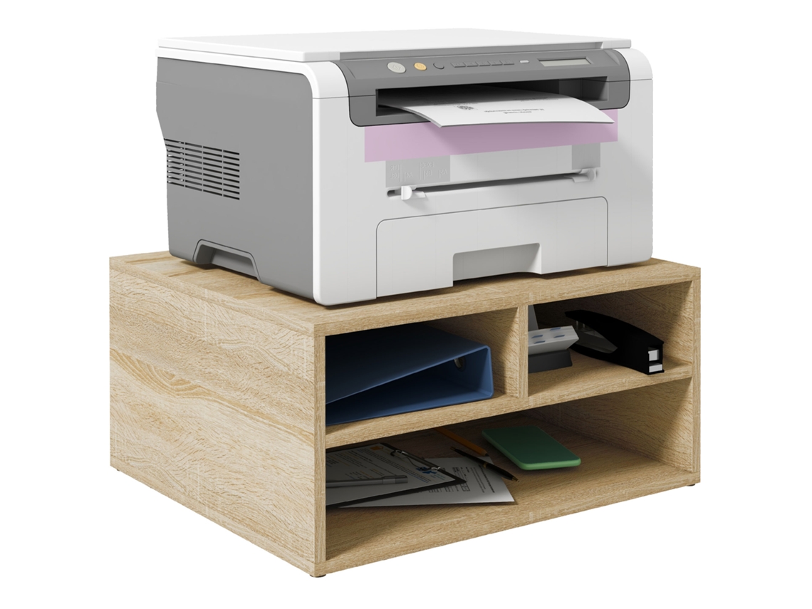 Organizador de mesa com aparência de madeira, com 3 compartimentos e suporte para suprimentos da impressora Escuro. 47 cm (comprimento) x 40 cm (largura) x 22,5 cm (altura) - pt