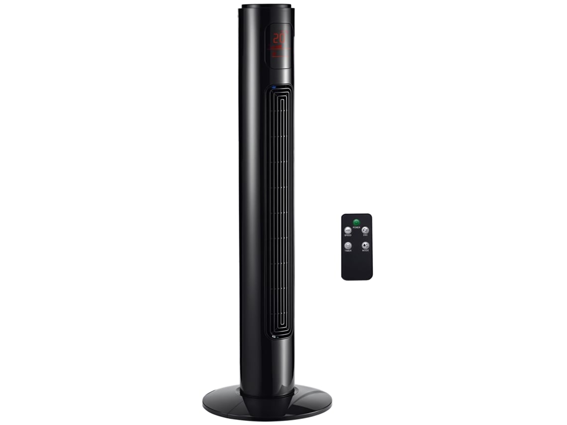 Ventilador de Torre Silencioso, 45W, 3 Modos, 3 Velocidades, Controlo Remoto, Oscilação 70°, Temporizador, Painel Led, 96cm, Preto PENGJIANG SHOP