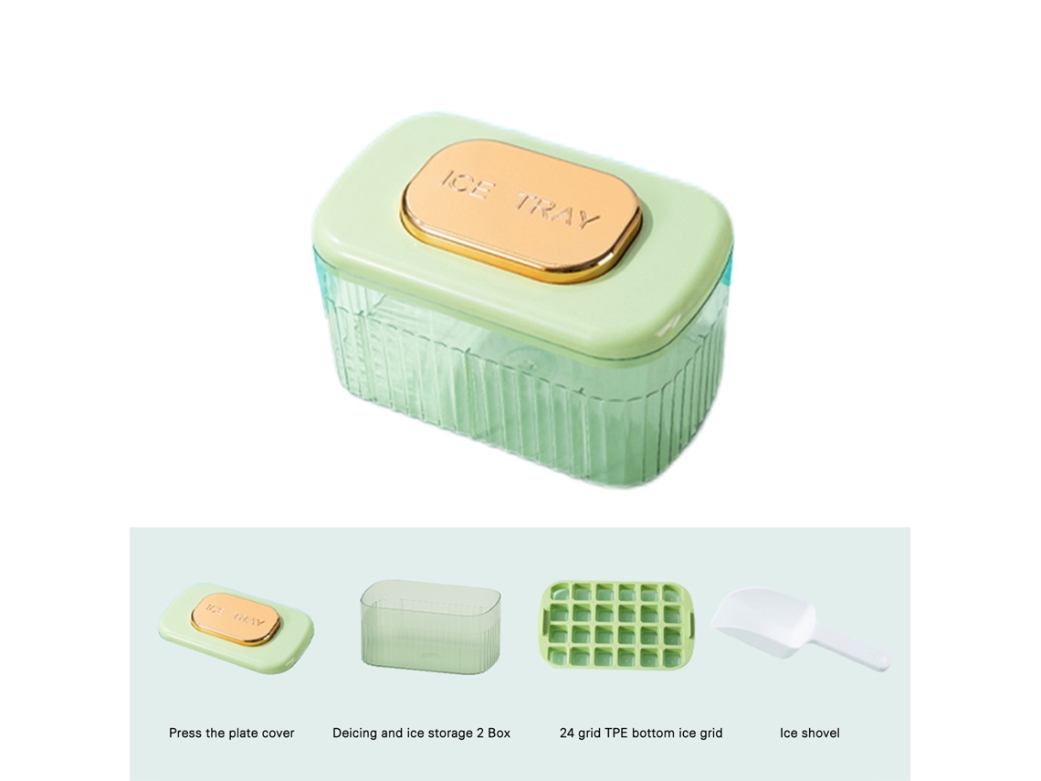 Conjunto De Molde Para Forma Gelo Grande Capacidade Com Estampa Prensa, Na Cor Verde Abacate