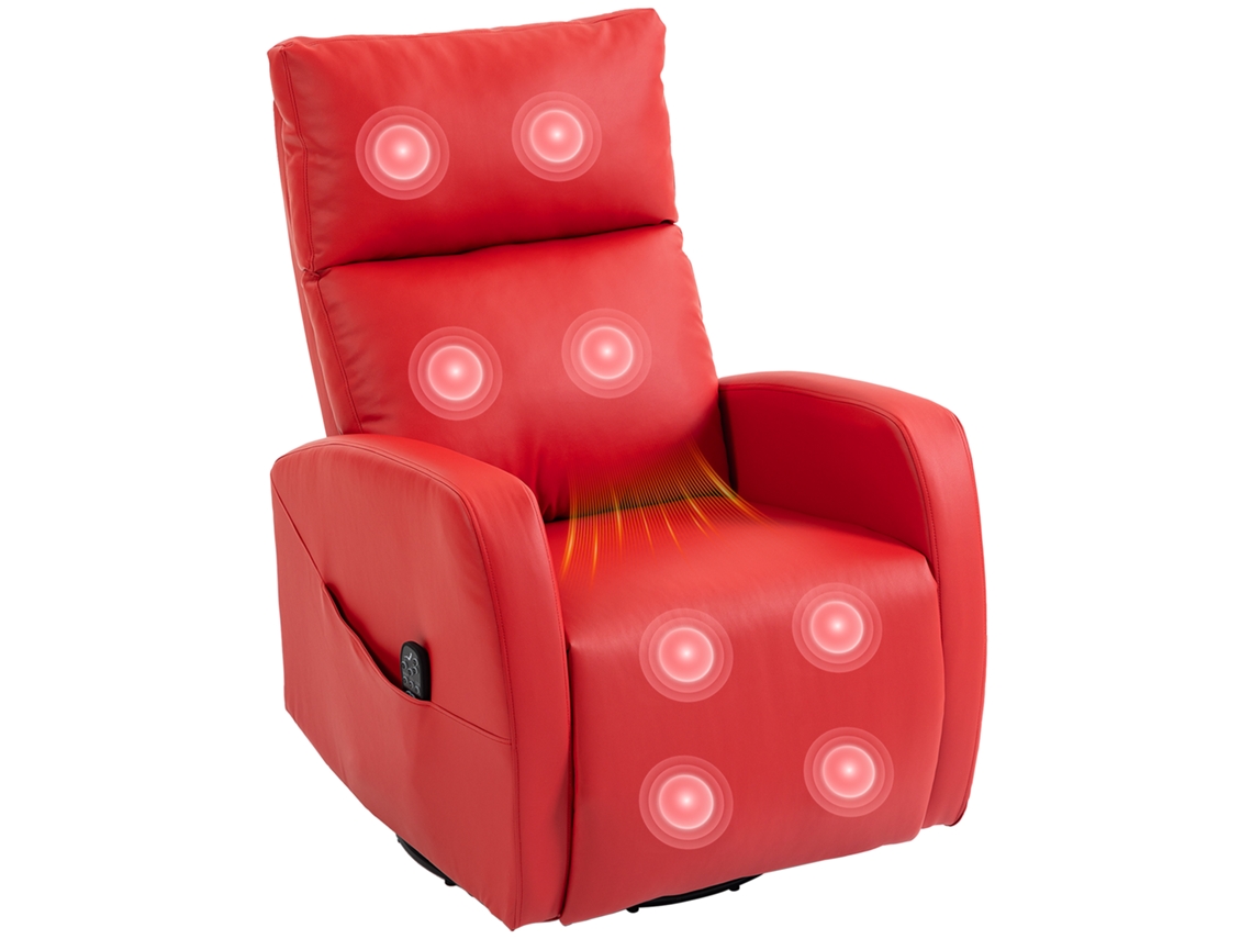 Poltrona de Massagem Reclinável em Couro Pu Vermelho com Apoio para os Pés Aquecido e Controle Remoto. SINI TECH STORE