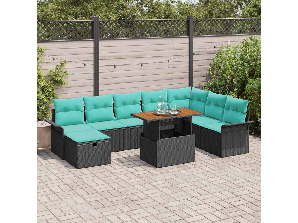 Vidaxl Conjunto De Sofá De Jardim 9 Unid. Preto Vime Pe