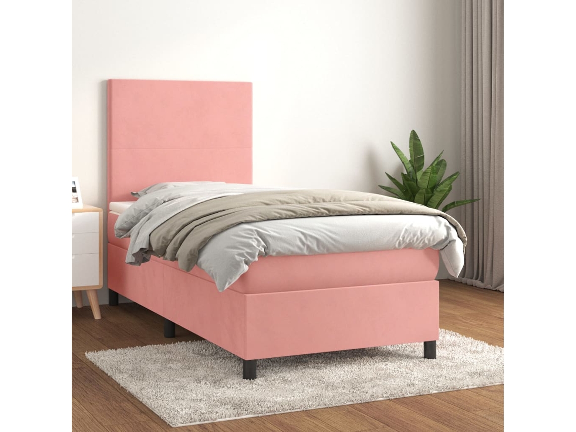 Vidaxl Cama Com Molas/colchão 100x200 Cm Veludo Rosa