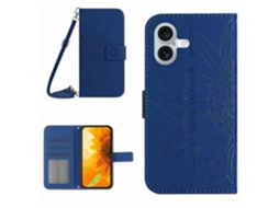 Capa De Couro Com Alça De Ombro Para Iphone 16 Plus Com Estampa De Girassol