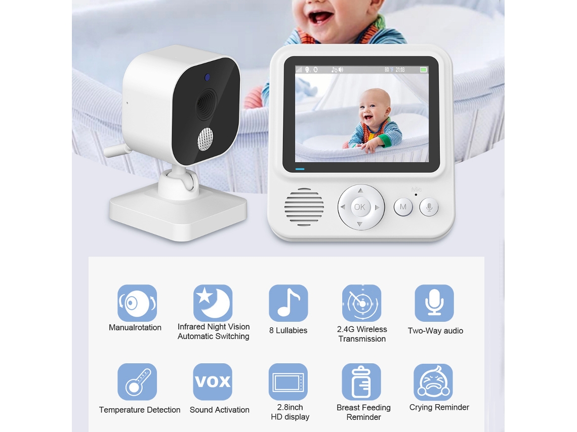 Monitor De Bebê De 2,8 Polegadas 720p Para Cuidadores De Bebês, Com Intercomunicador De Voz Bidirecional Abm90, Em Conformidade Com A Regulamentação E