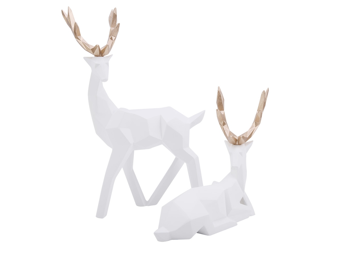 2pcs Estátua de Cervo de Resina Moderna Decorativa para Mesa e Estante Casa (branco)