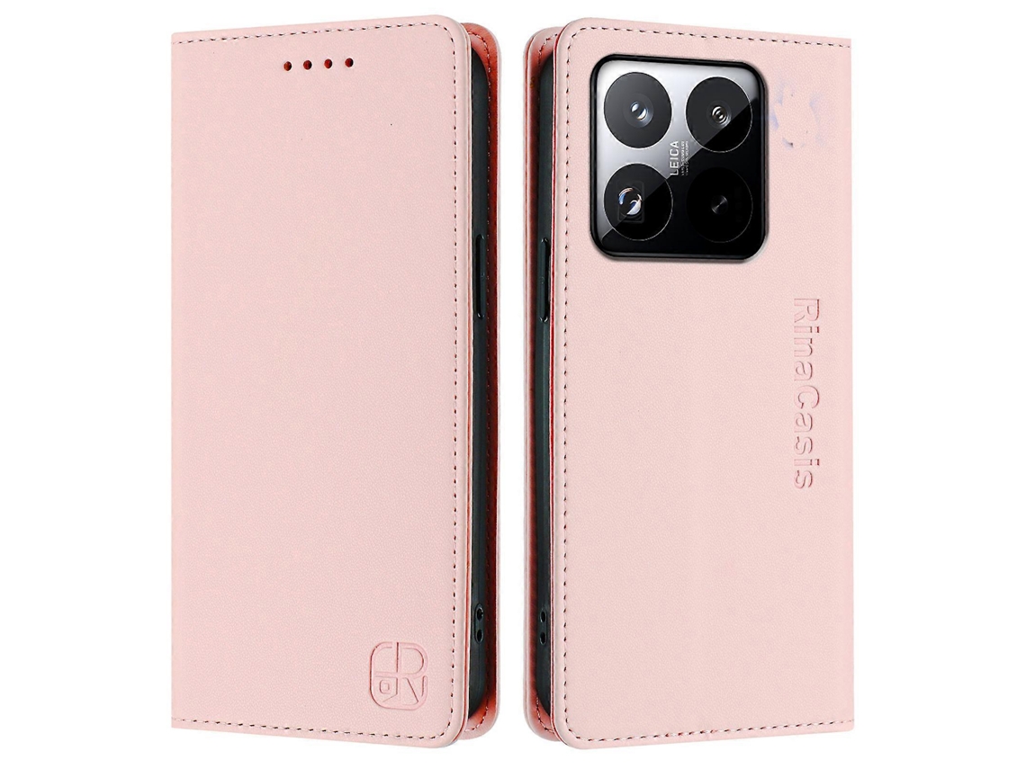 Capa De Couro Tkdaddy Para Xiaomi 15t Rinacasis Rc01 Com Suporte Tipo Carteira E Bloqueio Rfid, Rosa