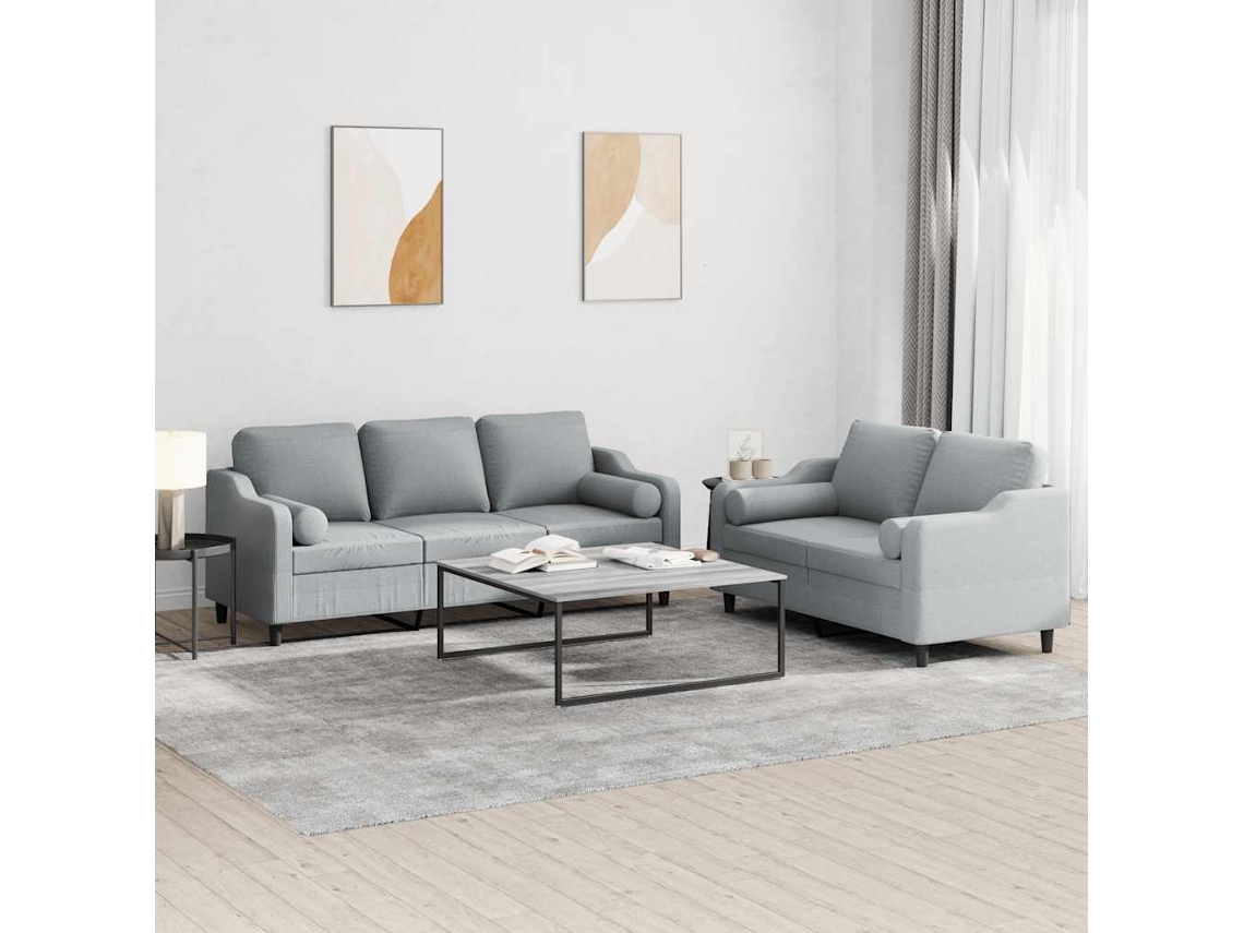 Vidaxl 2 Pcs Conjunto De Sofás Com Almofadas Tecido Cinzento-claro
