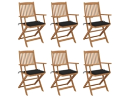 Cadeiras Dobráveis Jardim C/ Almofadões 6 Pcs Acácia Maciça Dkd Home Decor