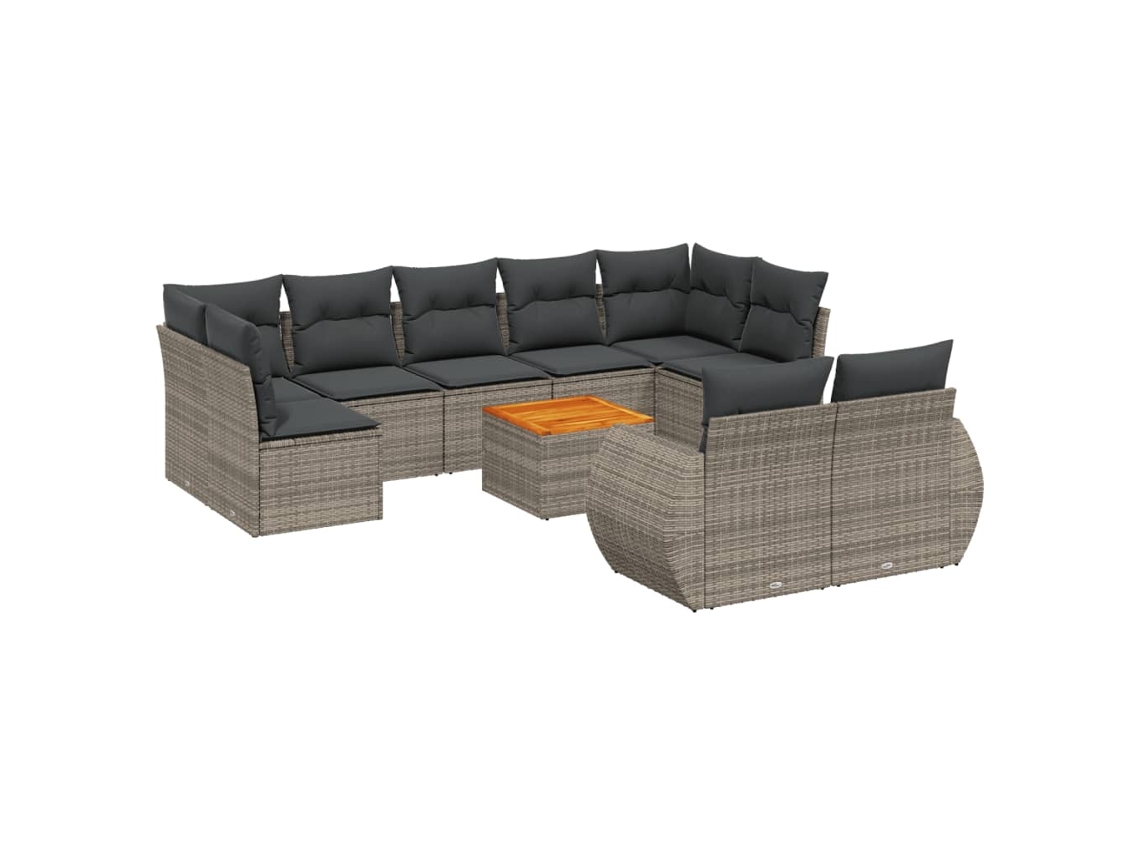 Conjunto de 10 Sofás de Jardim com Almofadões Vime Pe Cinzento MAISON EXCLUSIVE