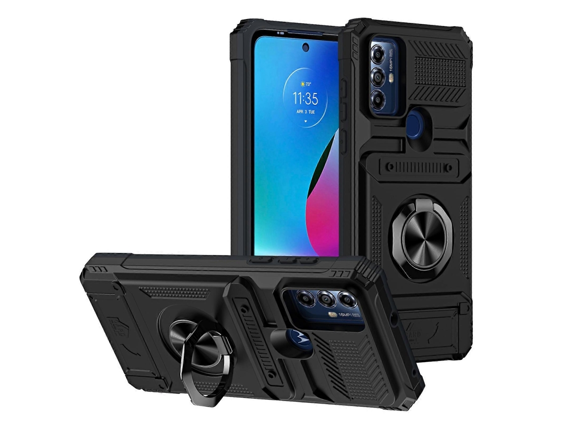 Capa De Celular Tpupc À Prova De Choque Com Compartimento Para Cartão E Suporte De Anel De Metal