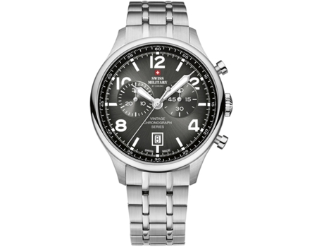 Relógio masculino prata aço inoxidável cronógrafo Sm30192.01 SWISS MILITARY BY CHRONO