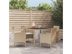 Vidaxl 5 Pcs Conjunto De Jantar P/ Jardim Com Almofadões Vime Pe Bege