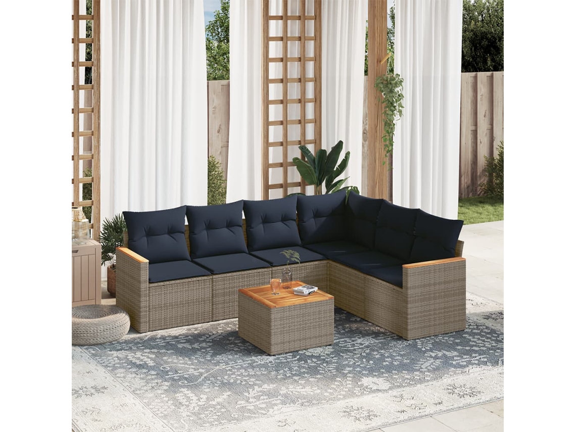 Conjunto de Sofá de Jardim de 5 Peças com Almofadas em Rattan Sintético Preto VIDAXL
