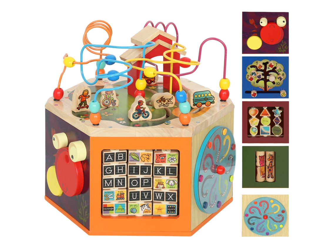 Cubo De Habilidades Motoras, De Atividades 8 Em 1 Com Argola Para Desenvolvimento Labirinto De Contas, 41,5 X 37,5 X Cm, Multicolorido