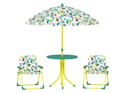 Conjunto BRAVENTO, 4 peças, mesa, 2 cadeiras, dobráveis, guarda-sol, verde